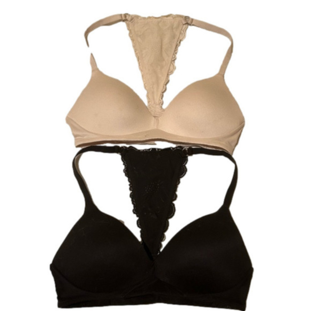 2 Aerie Real Sunnie Wireless Bras ( 1 Black & 1 Cream) 32B